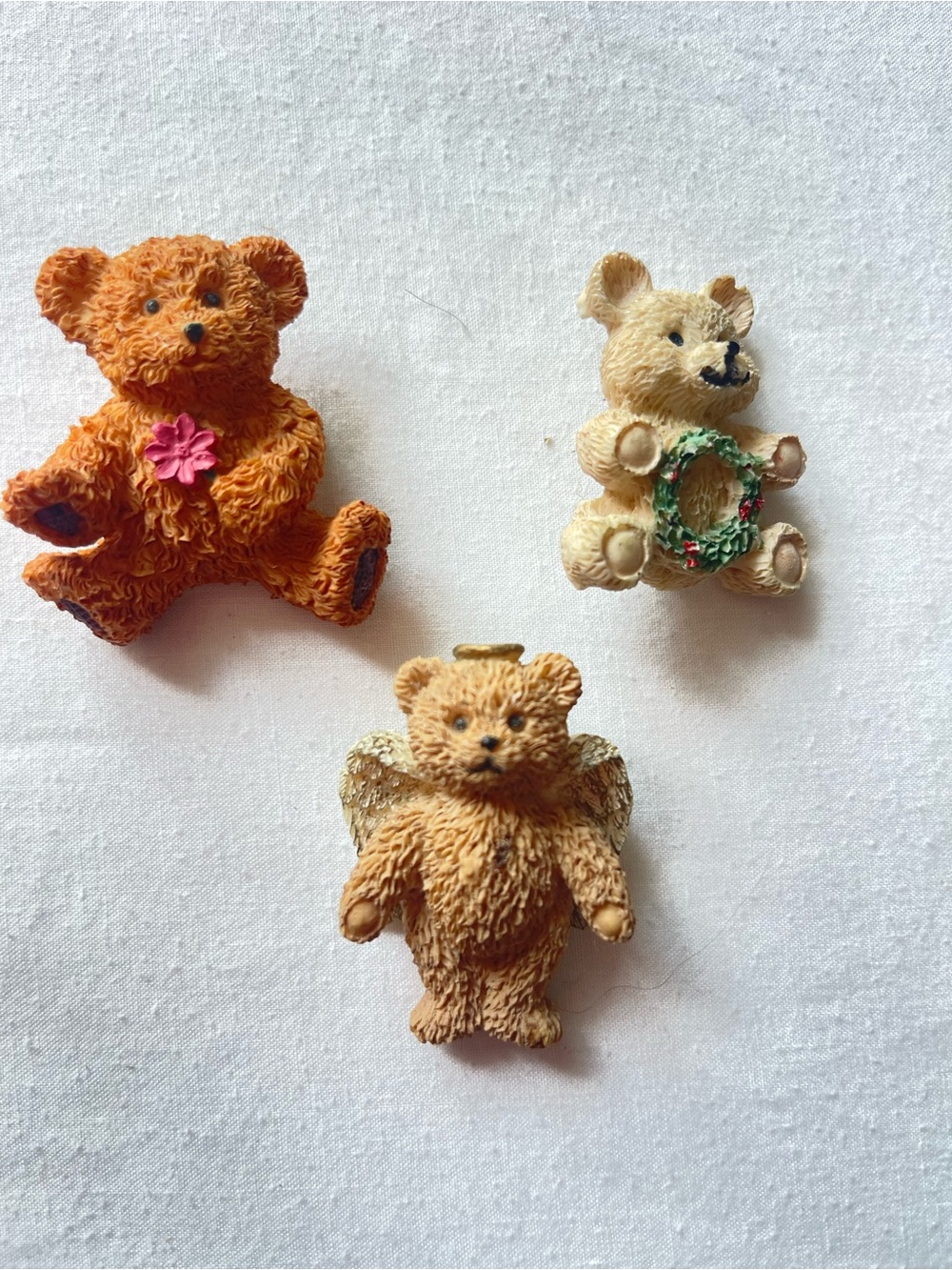 Set of 3 Miniature Teddy Bear Figurines - Brown and Cream